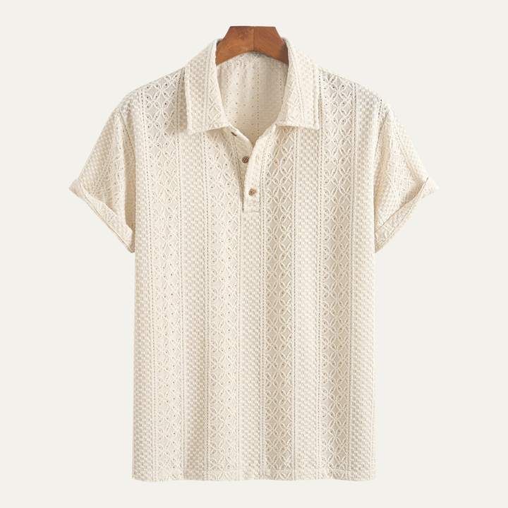 Freja Andersen | Herre Jacquard tekstureret afslappet strikket poloshirt