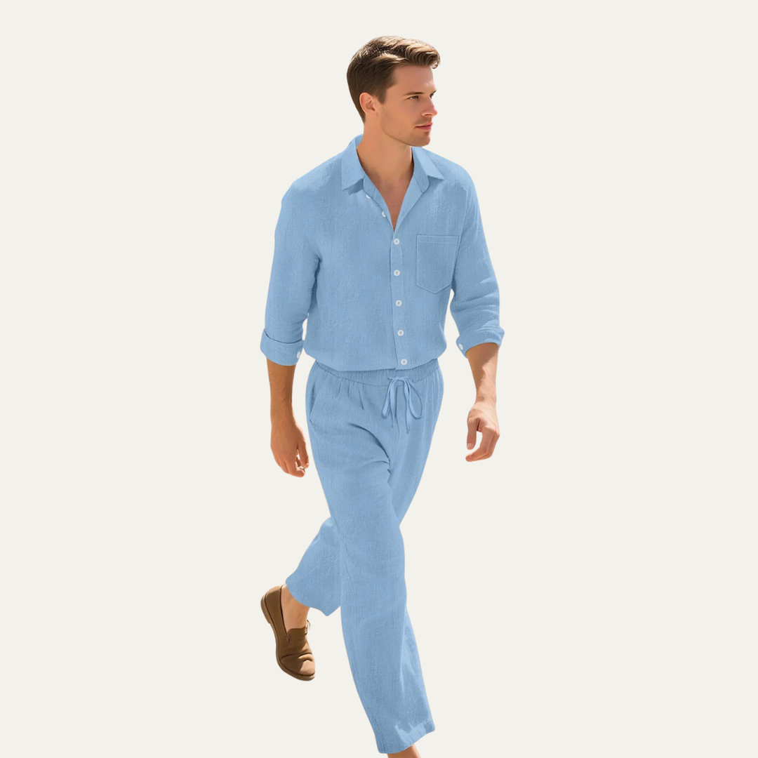 Birmingham | Herre hør skjorte & snøre bukser sæt - sommer Beach Outfit