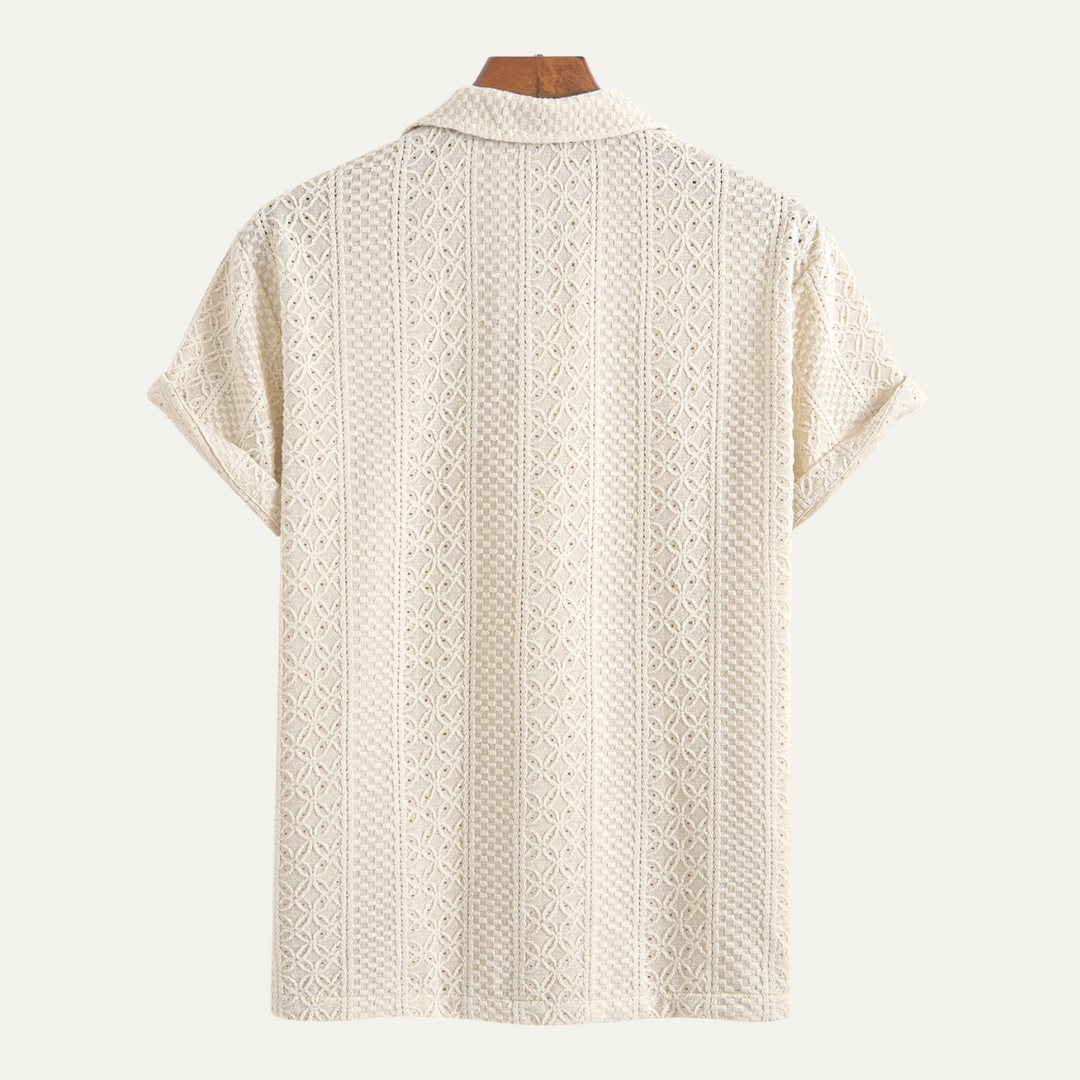 Freja Andersen | Herre Jacquard tekstureret afslappet strikket poloshirt