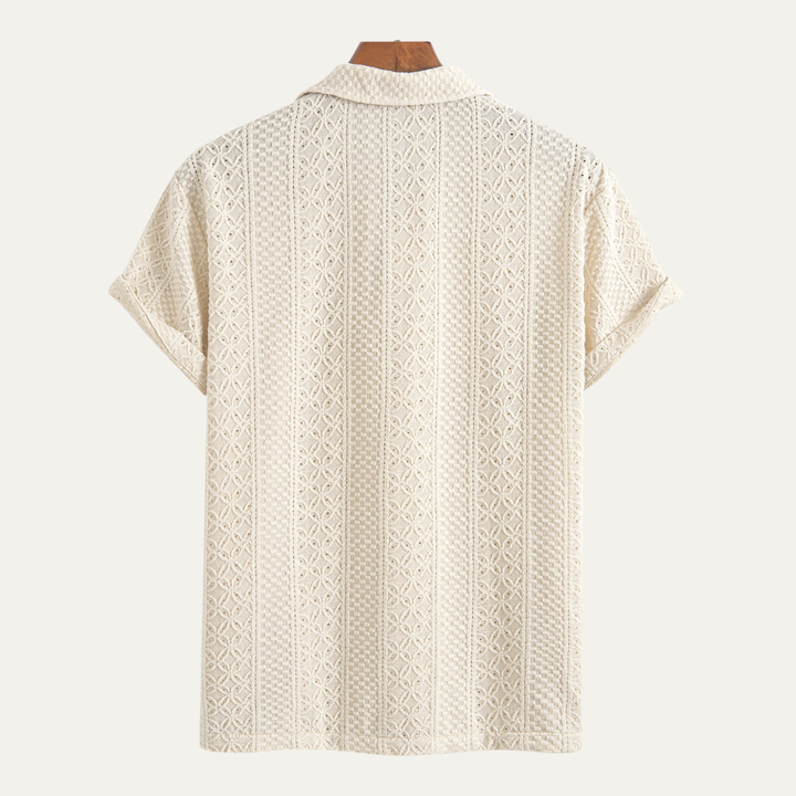 Freja Andersen | Herre Jacquard tekstureret afslappet strikket poloshirt