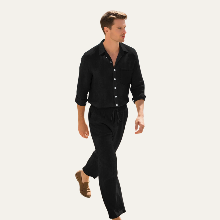 Birmingham | Herre hør skjorte & snøre bukser sæt - sommer Beach Outfit
