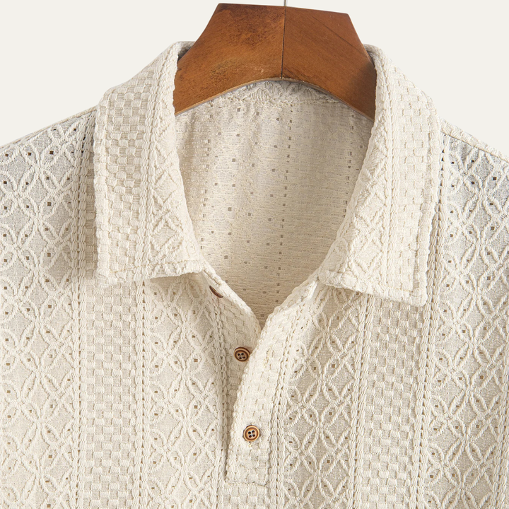 Freja Andersen | Herre Jacquard tekstureret afslappet strikket poloshirt