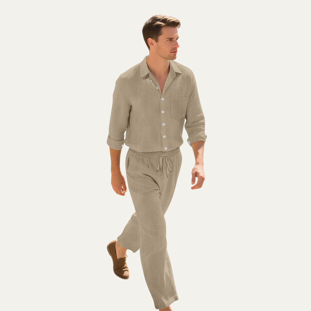 Birmingham | Herre hør skjorte & snøre bukser sæt - sommer Beach Outfit