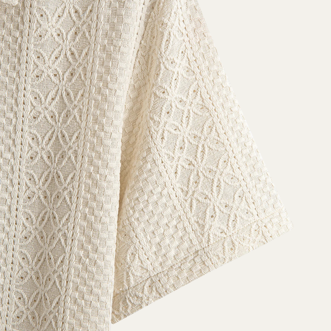 Freja Andersen | Herre Jacquard tekstureret afslappet strikket poloshirt