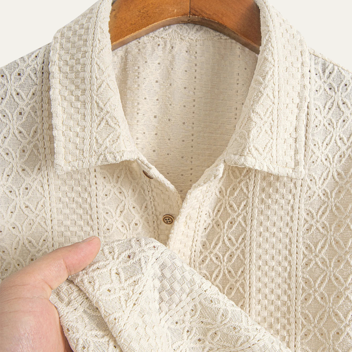 Freja Andersen | Herre Jacquard tekstureret afslappet strikket poloshirt