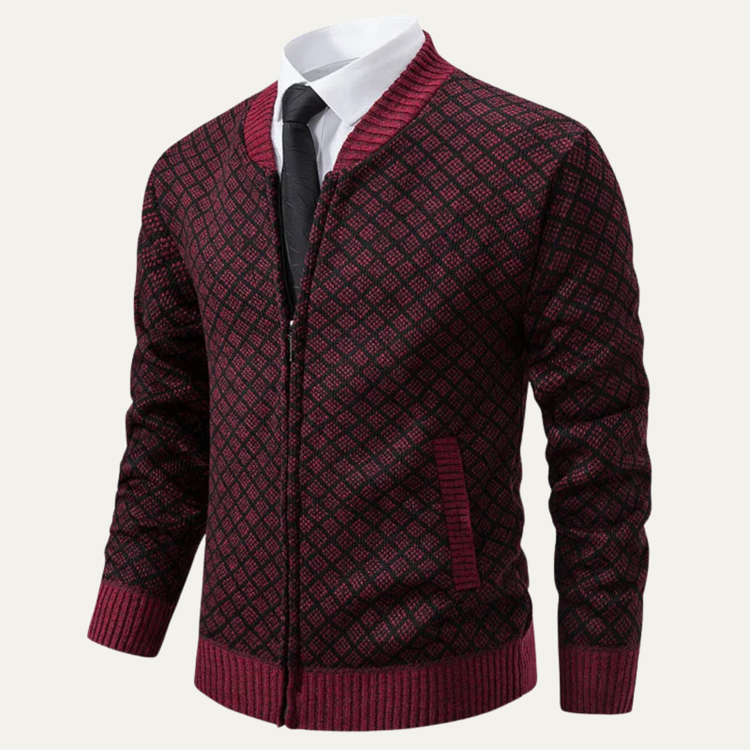 Bibbona | Herre strikket Diamond Pattern Zip Up cardigan