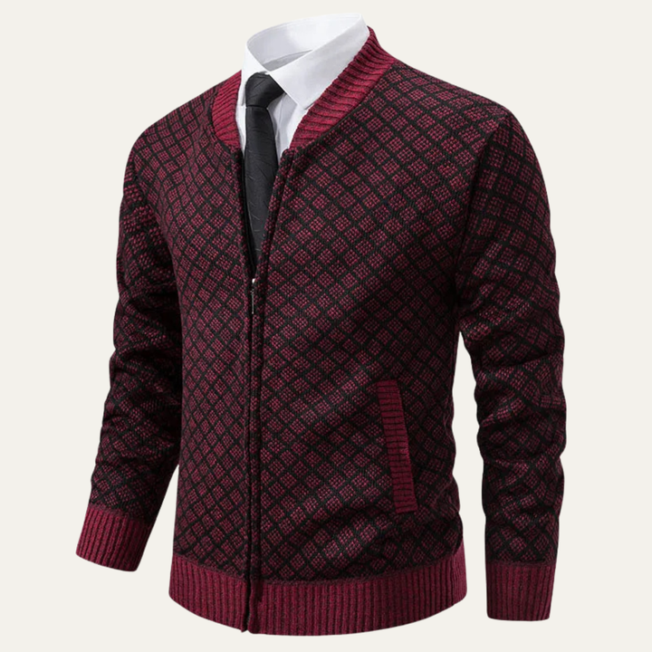 Bibbona | Herre strikket Diamond Pattern Zip Up cardigan