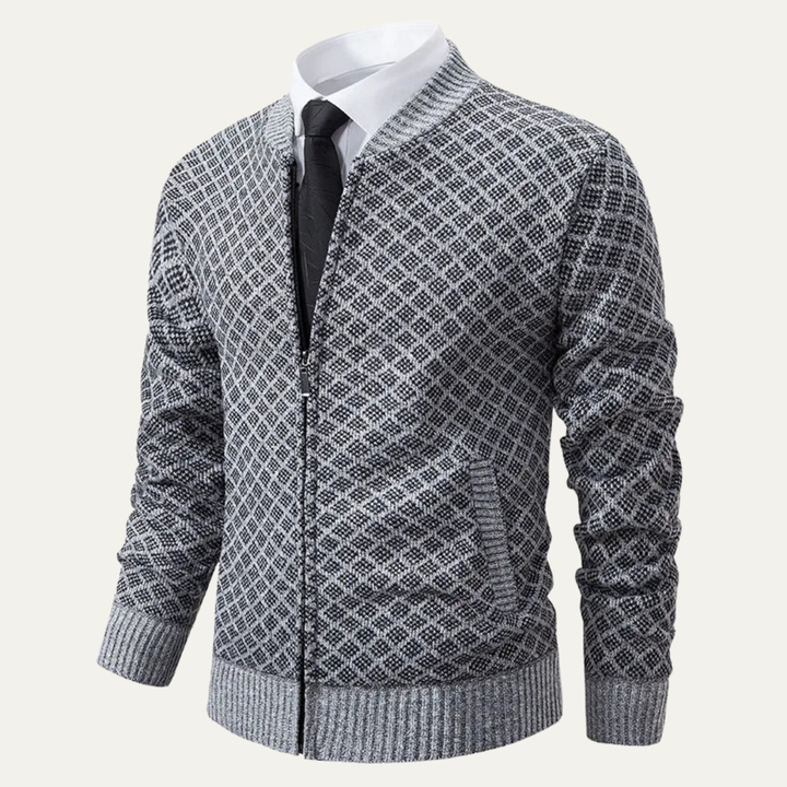 Bibbona | Herre strikket Diamond Pattern Zip Up cardigan