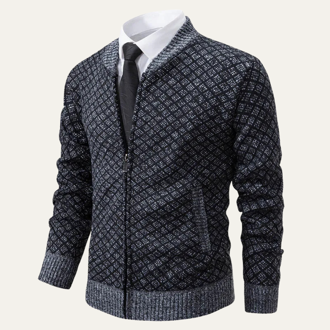 Bibbona | Herre strikket Diamond Pattern Zip Up cardigan