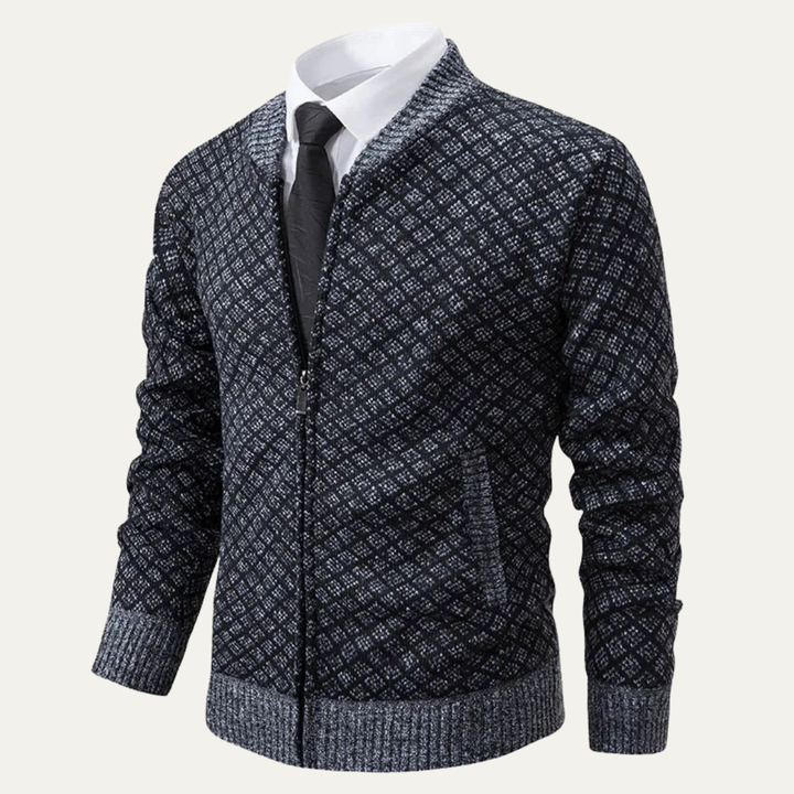 Bibbona | Herre strikket Diamond Pattern Zip Up cardigan