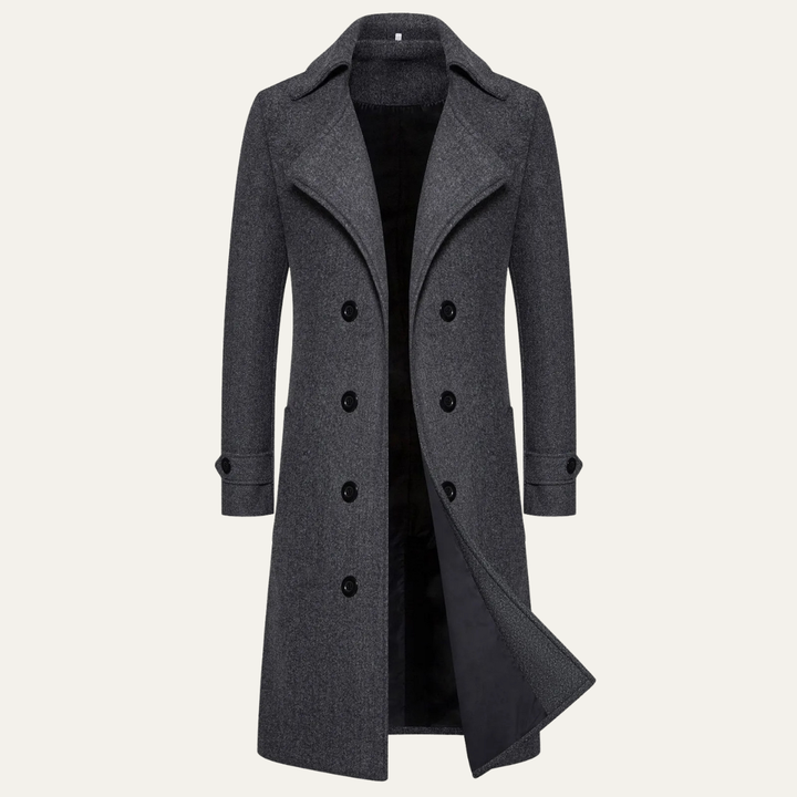 Freja Andersen | Herre lang dobbeltknappet uld trenchcoat