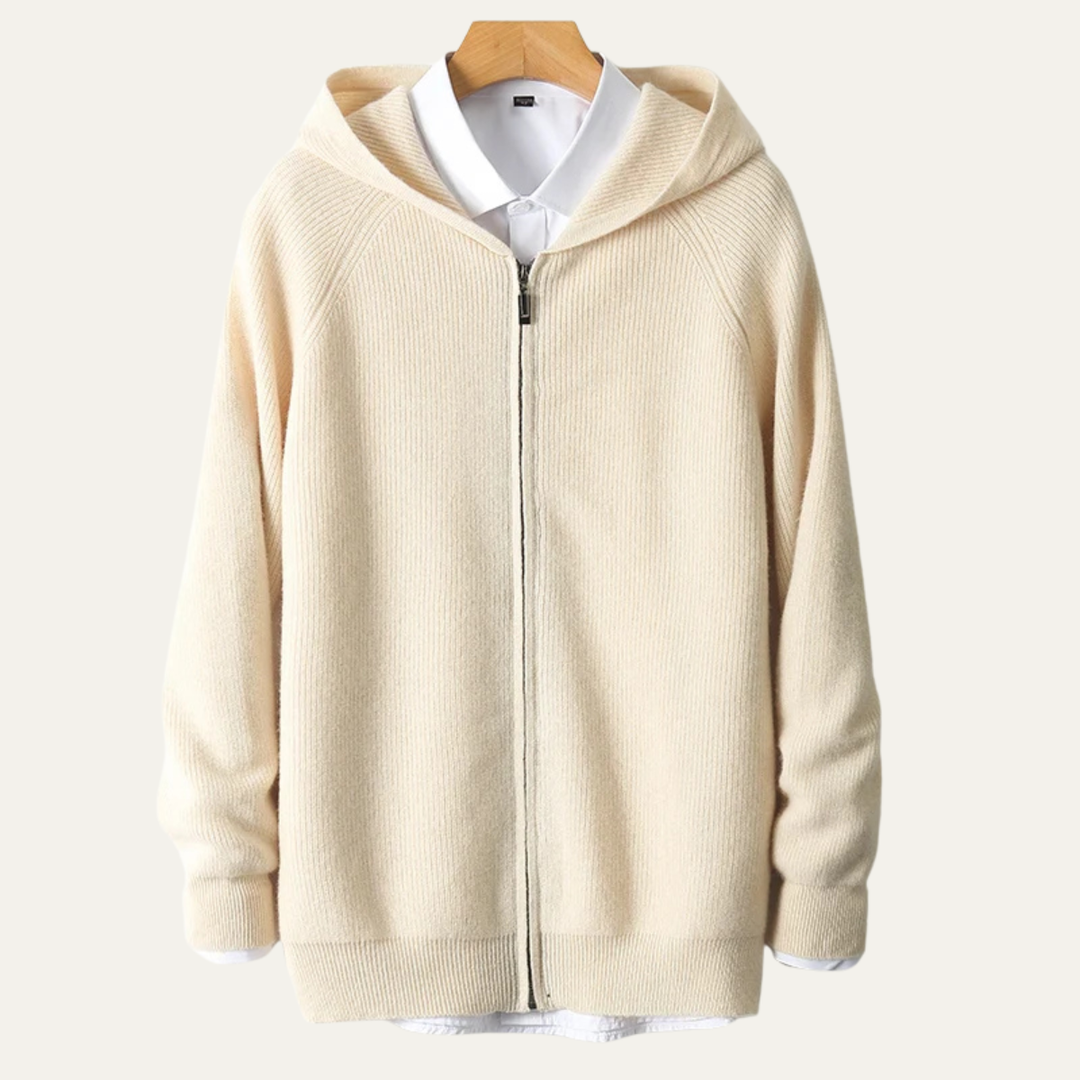 Freja Andersen | Herre 100% merino uld med hætte Zip Up cardigan