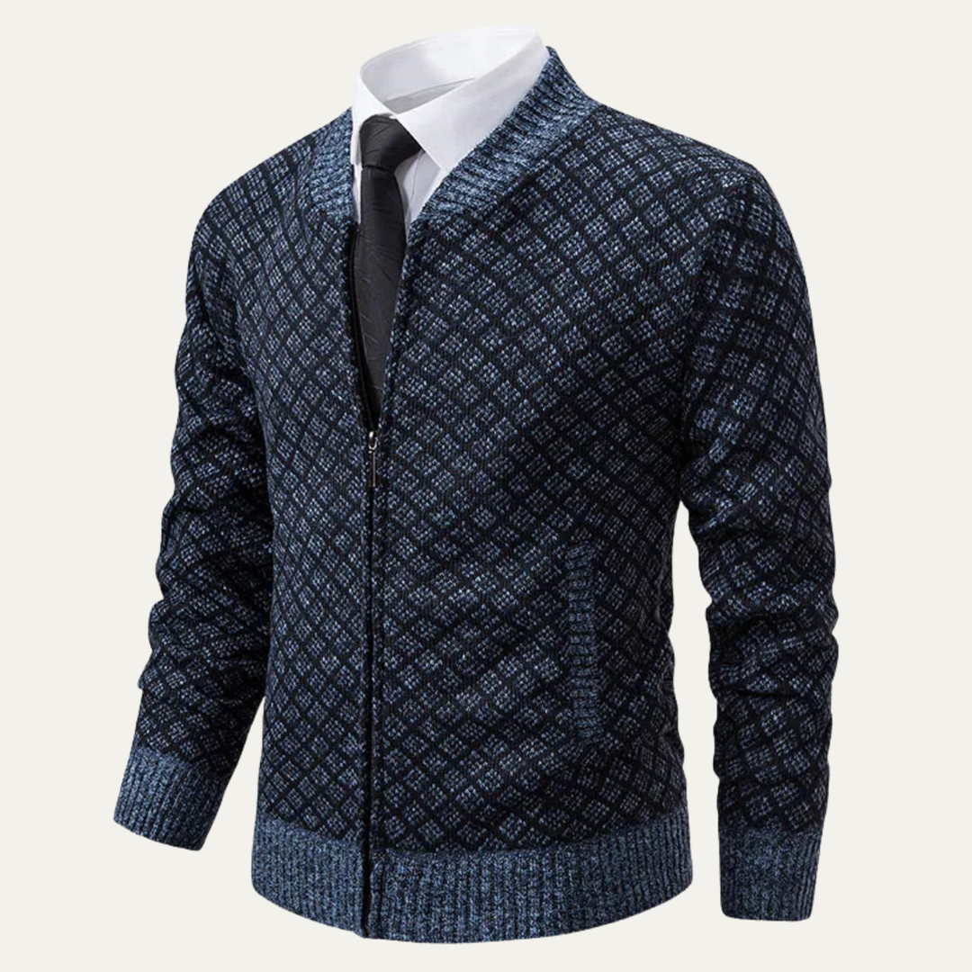 Bibbona | Herre strikket Diamond Pattern Zip Up cardigan
