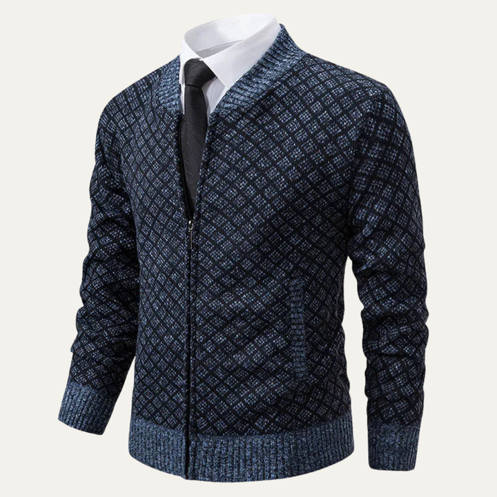 Bibbona | Herre strikket Diamond Pattern Zip Up cardigan