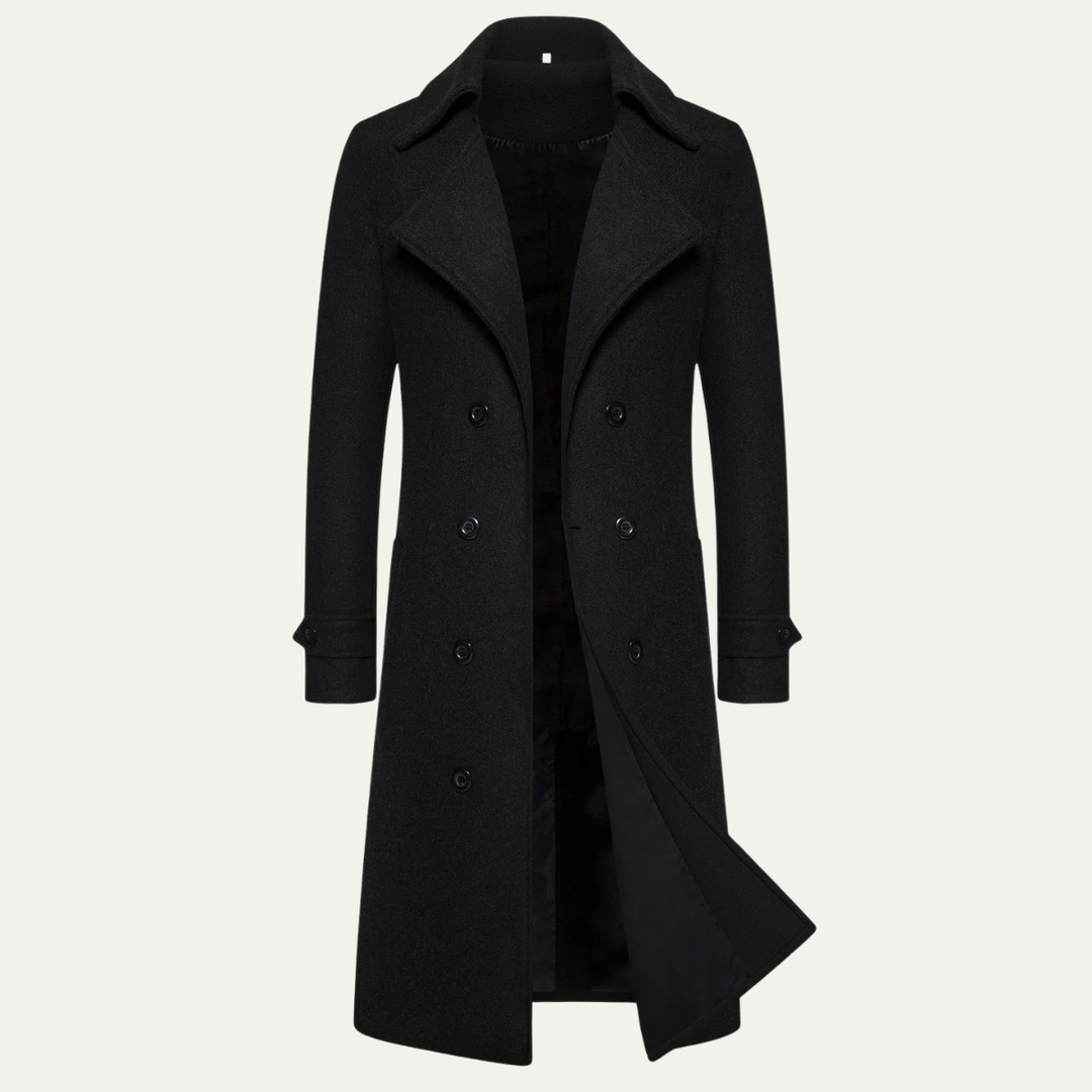 Freja Andersen | Herre lang dobbeltknappet uld trenchcoat