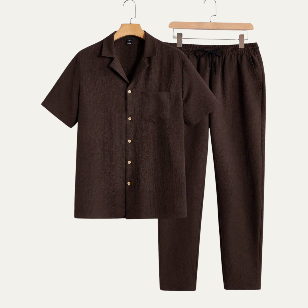 Bordeaux | Herre kortærmet knap skjorte & Elastic Waist bukser - afslappet Beach Outfit