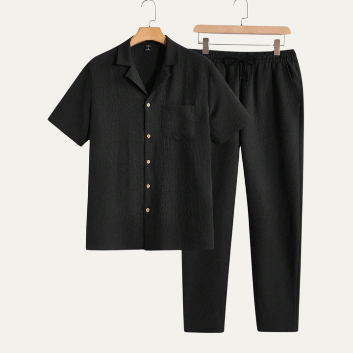 Bordeaux | Herre kortærmet knap skjorte & Elastic Waist bukser - afslappet Beach Outfit