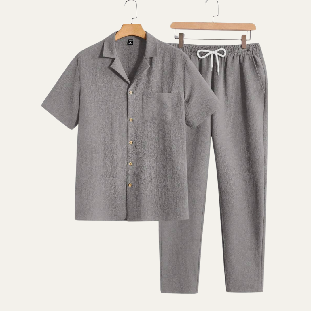 Bordeaux | Herre kortærmet knap skjorte & Elastic Waist bukser - afslappet Beach Outfit