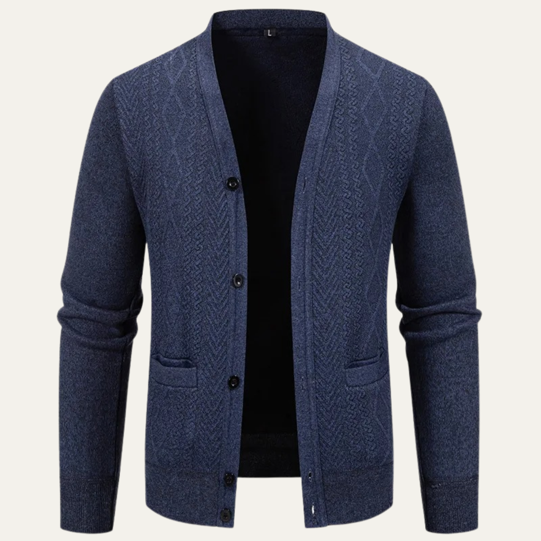 Freja Andersen | Herre V-hals knaplukning afslappet strikket cardigan