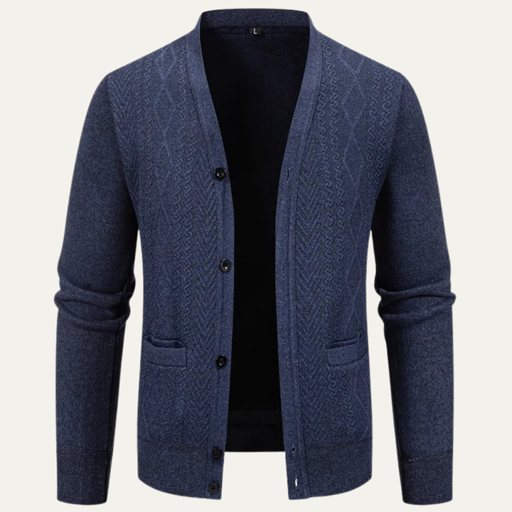 Freja Andersen | Herre V-hals knaplukning afslappet strikket cardigan