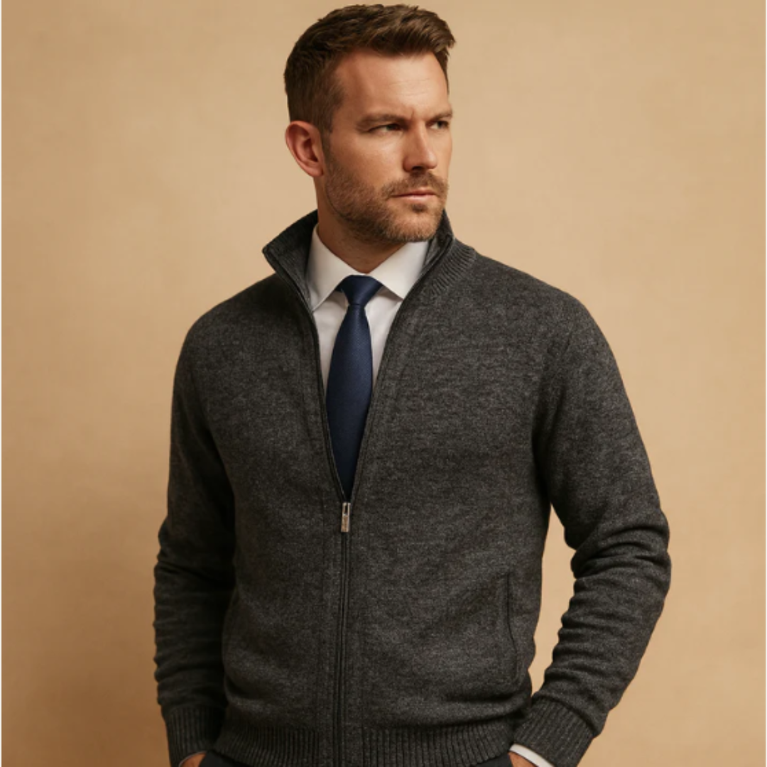 Glenwood | Herre klassisk strikket Zip cardigan med stående krave