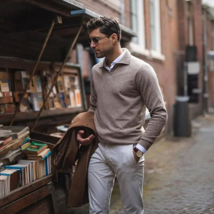 Venice bomuld V-hals poloshirt til mænd - Old Money Style