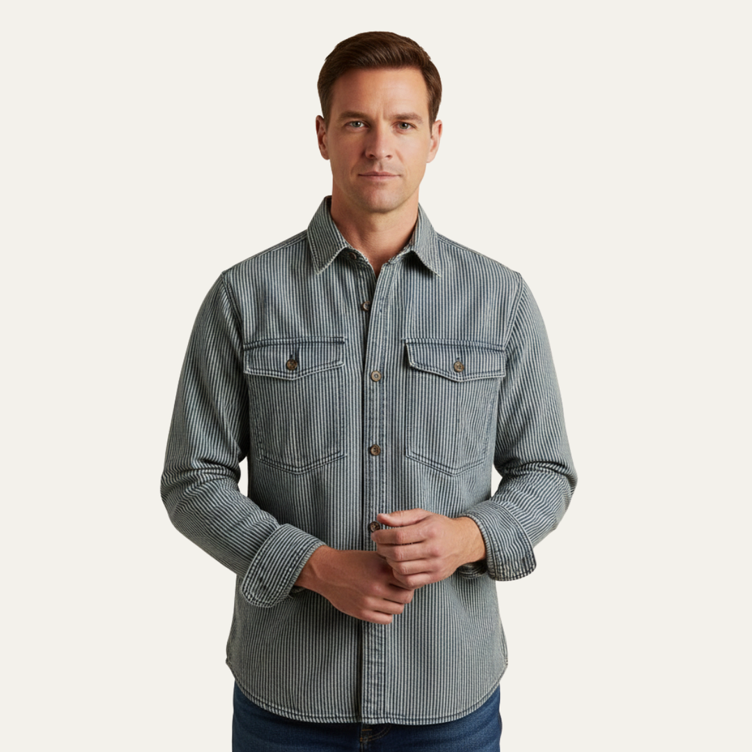 Freja Andersen | Herre afslappet vintage stribet denim skjortejakke