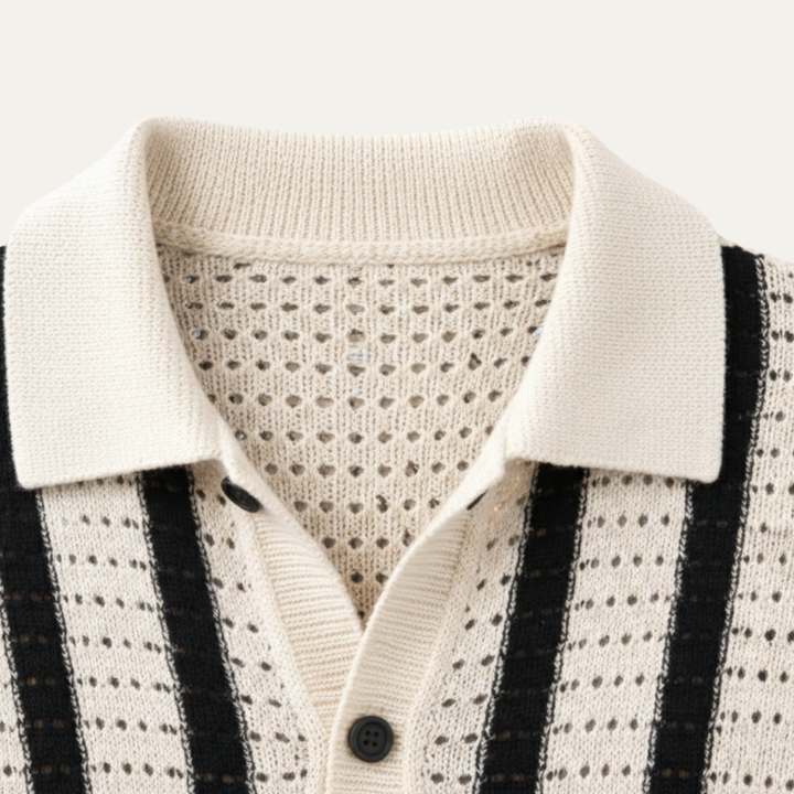 Freja Andersen | Herre åndbar stribet strikket poloshirt