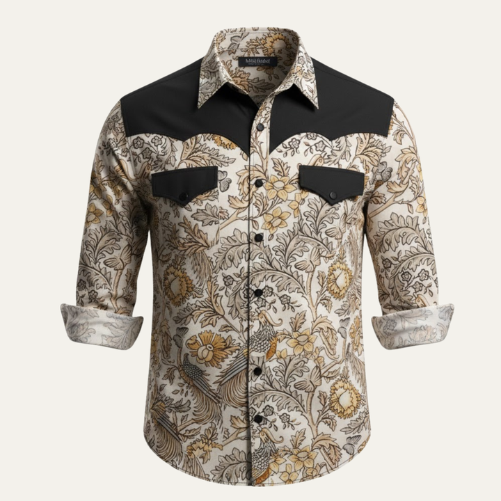Westbury Hill herre Two Tone Patchwork Western afslappet denim skjorte