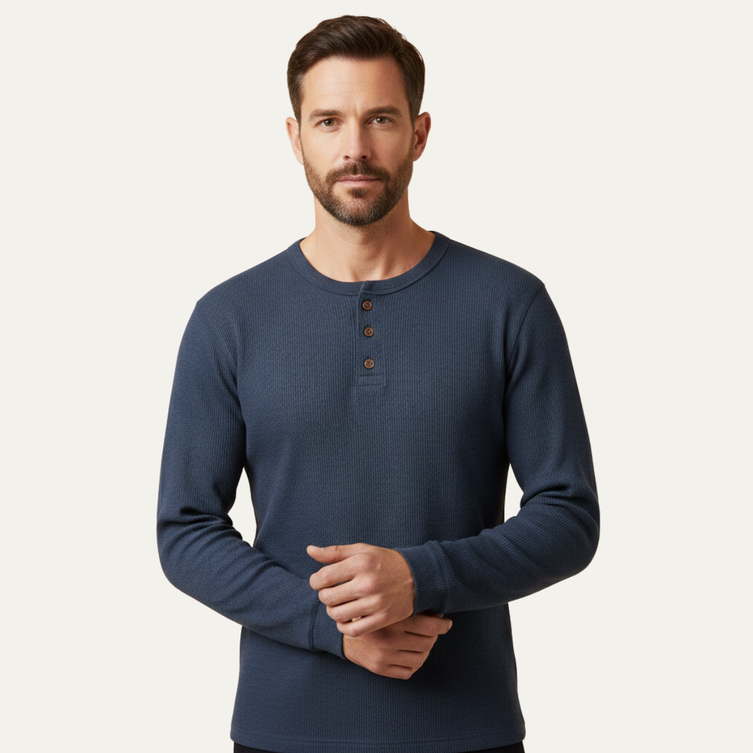 Glenhurst Park herre slim fit Thermal bomuld Waffle strik Henley skjorte