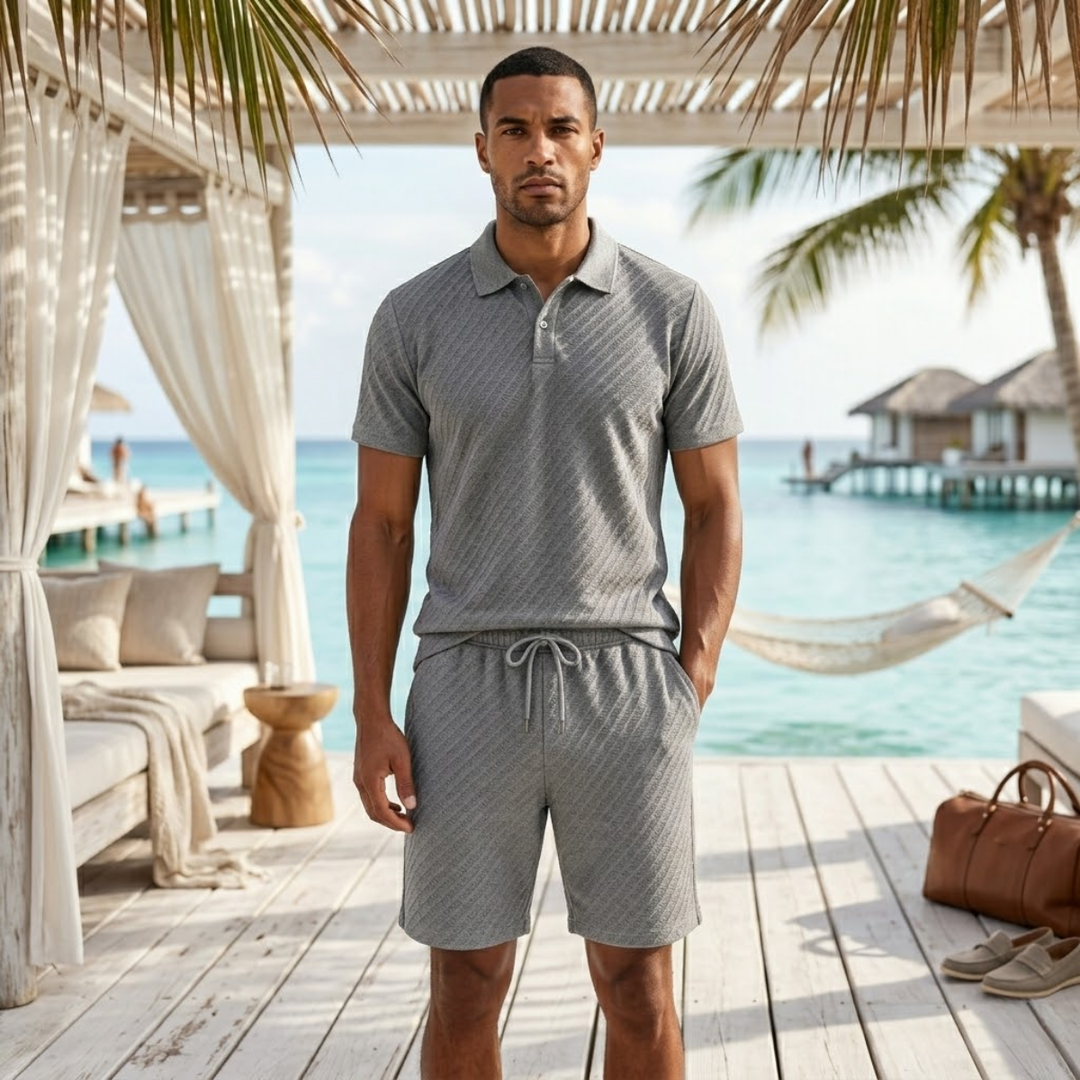 Surrey | Herre sommer Jacquard polo & shorts sæt - let Beach Outfit