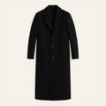 Freja Andersen | Herre elegant Minimal sort enkeltknappet uld frakke