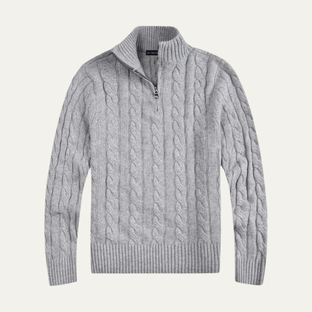 Genève Old Money halv lynlås trøje til mænd - 100% merino uld