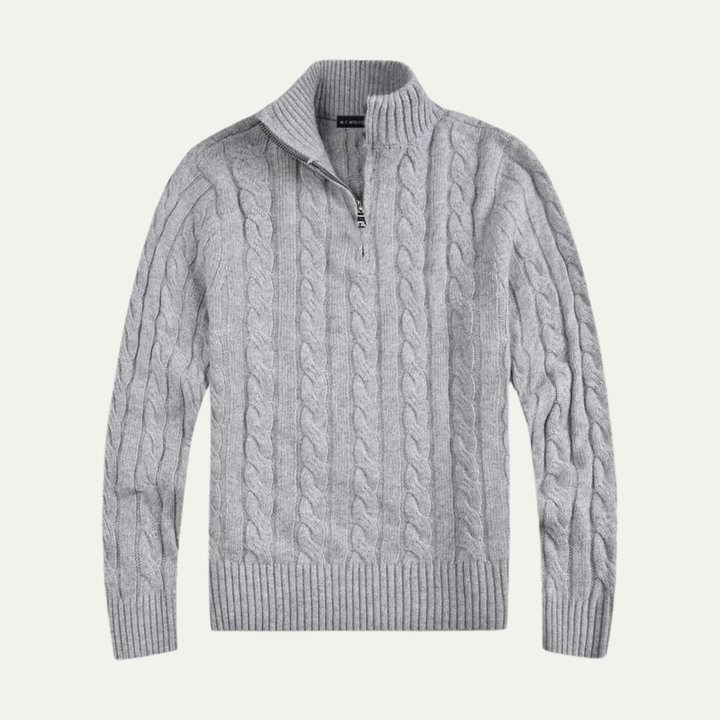 Genève Old Money halv lynlås trøje til mænd - 100% merino uld