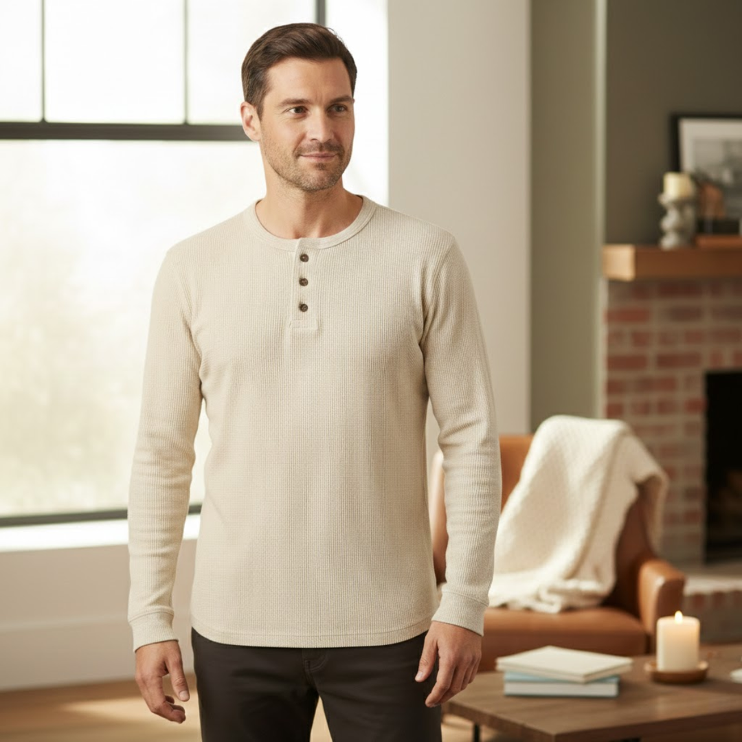 Glenhurst Park herre slim fit Thermal bomuld Waffle strik Henley skjorte