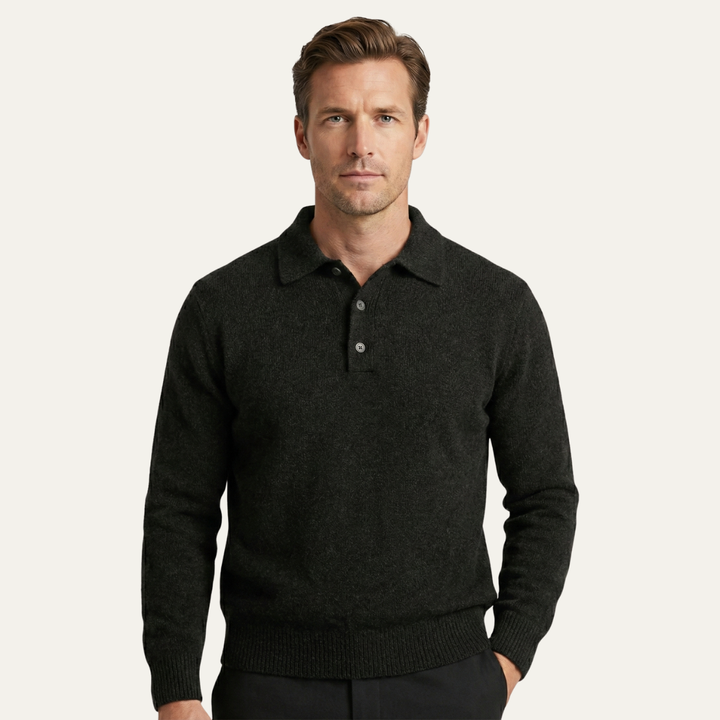 Freja Andersen | Herre trendy blød strik polo kashmir trøje