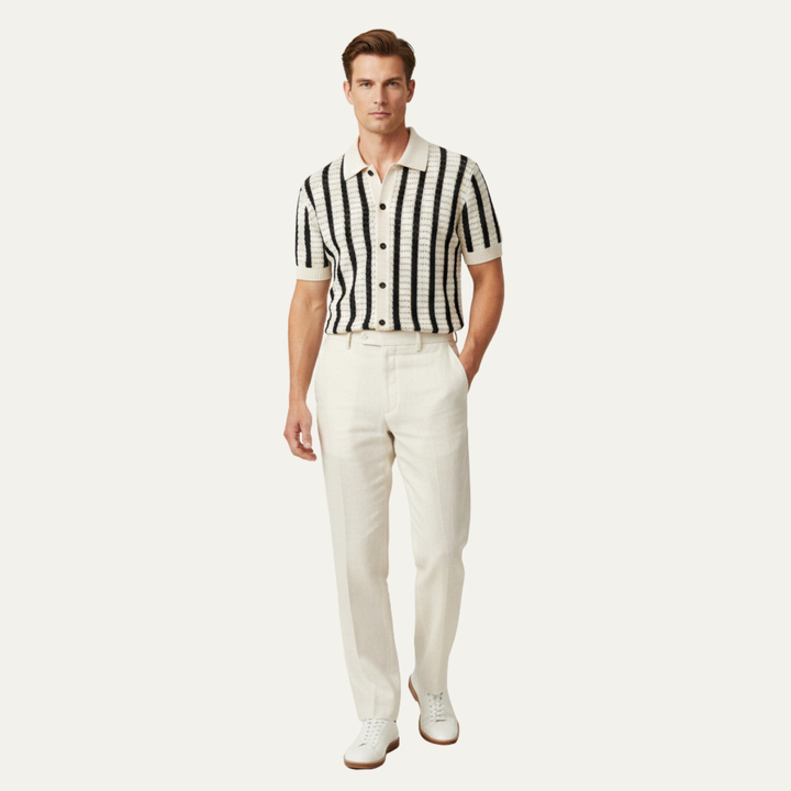 Freja Andersen | Herre åndbar stribet strikket poloshirt