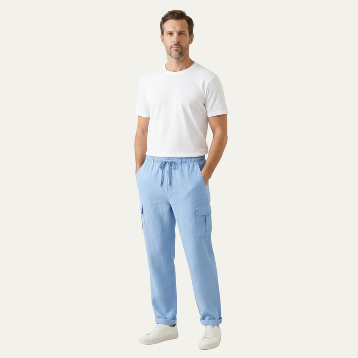 Maplecrest | Herre løs pasform Multi Pocket bomuld hør Cargo bukser