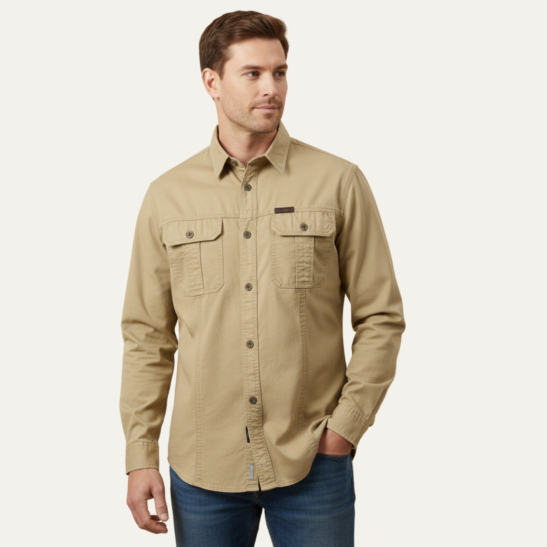 Ashton Ridge herre ensfarvet Multi Pocket bomuld Cargo skjorte