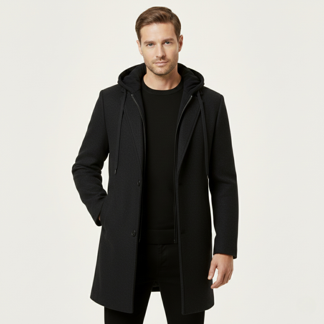 Freja Andersen | Herre med hætte uld Overcoat med quiltet Lining