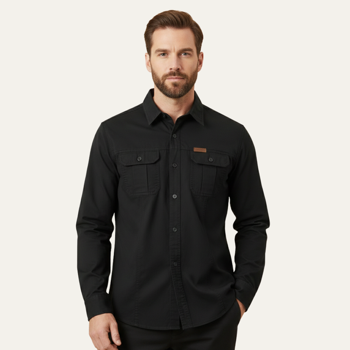 Cedarfield | Herre ensfarvet Multi Pocket blød Cargo skjorte