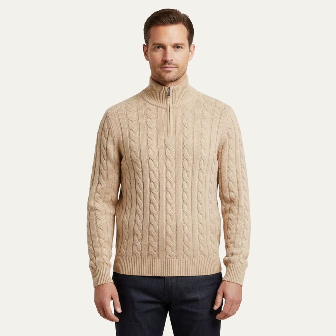 Genève Old Money halv lynlås trøje til mænd - 100% merino uld