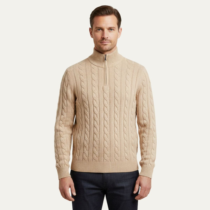 Genève Old Money halv lynlås trøje til mænd - 100% merino uld
