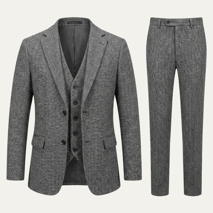 Freja Andersen | Herre tweed 3 Piece jakkesæt - slim fit sildeben jakke, Vest & bukser