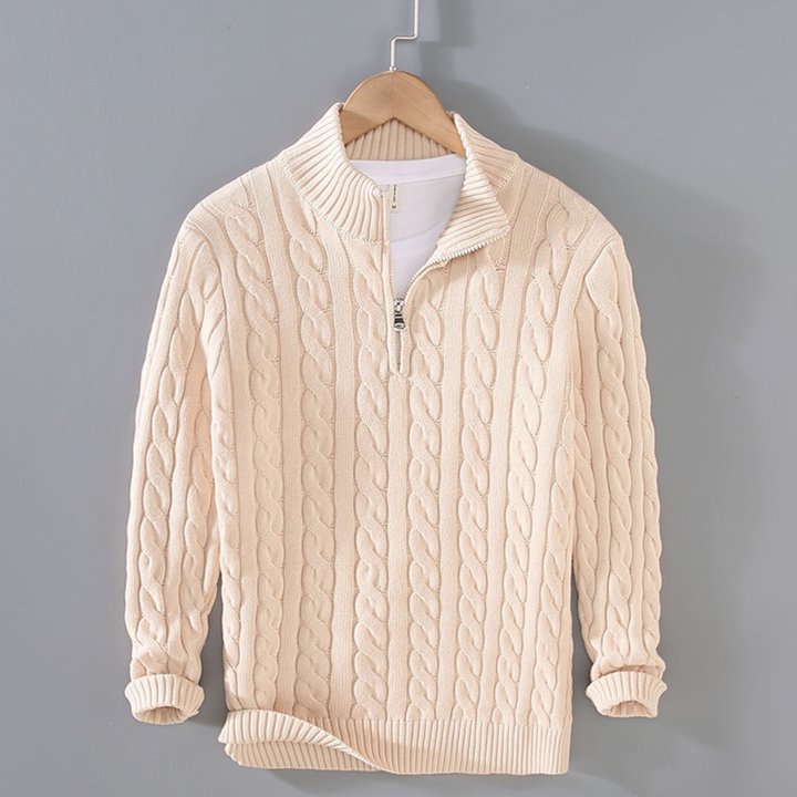 Woodhall | Herre Premium strik Cable Pattern kvart lynlås trøje