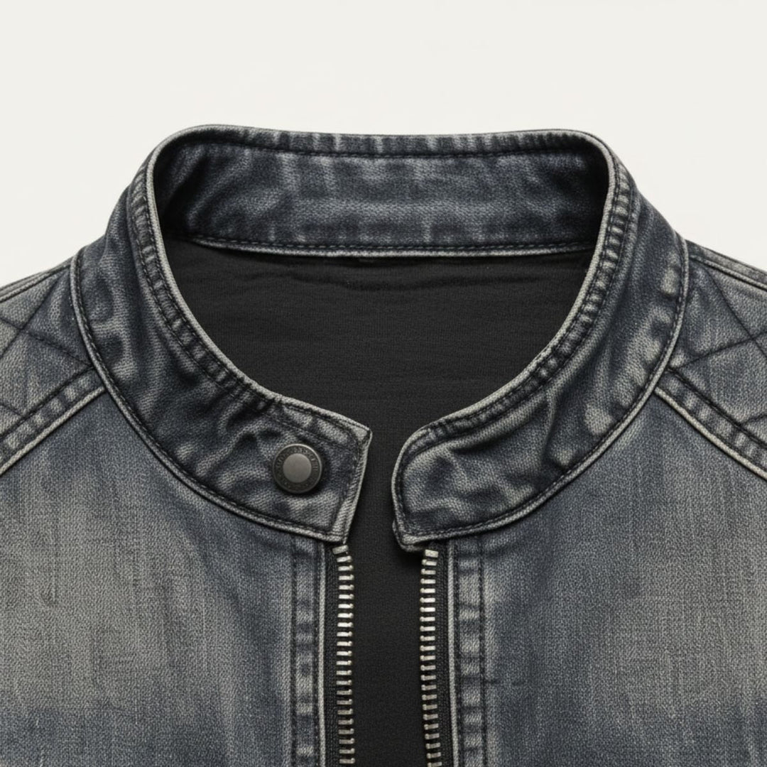 London slim fit denim jakke til mænd - lynlåskrave