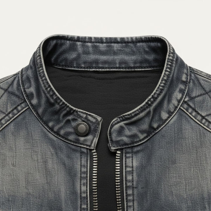 London slim fit denim jakke til mænd - lynlåskrave