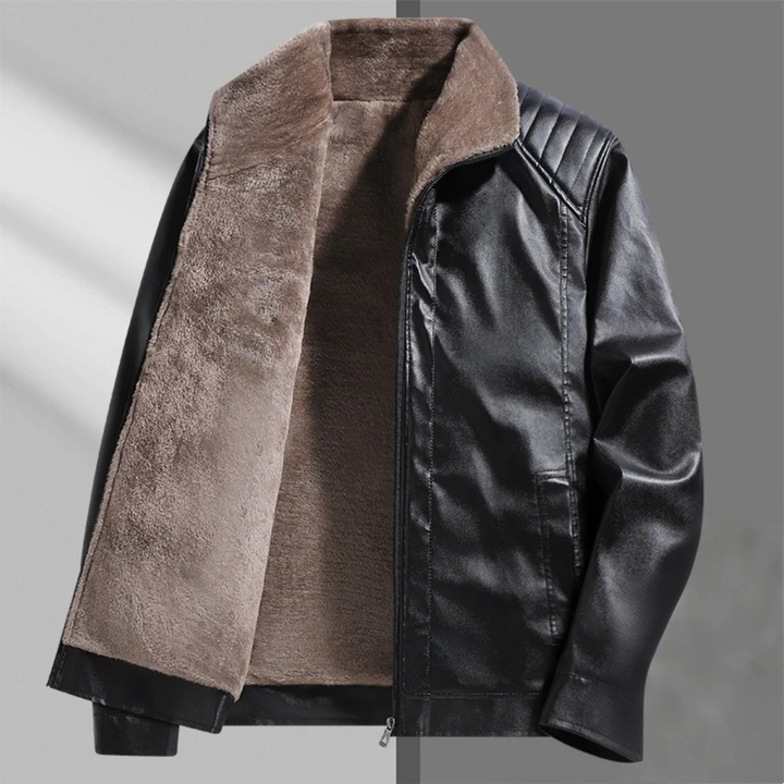 Freja Andersen | Herre klassisk blød fleeceforet Zip Up frakke læder jakke