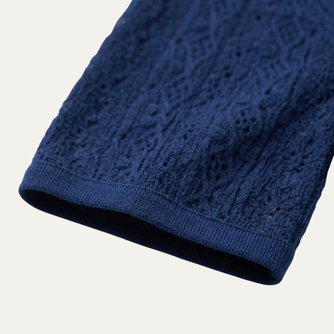 Freja Andersen | Herre Crochet strik kortærmet poloshirt - marineblå