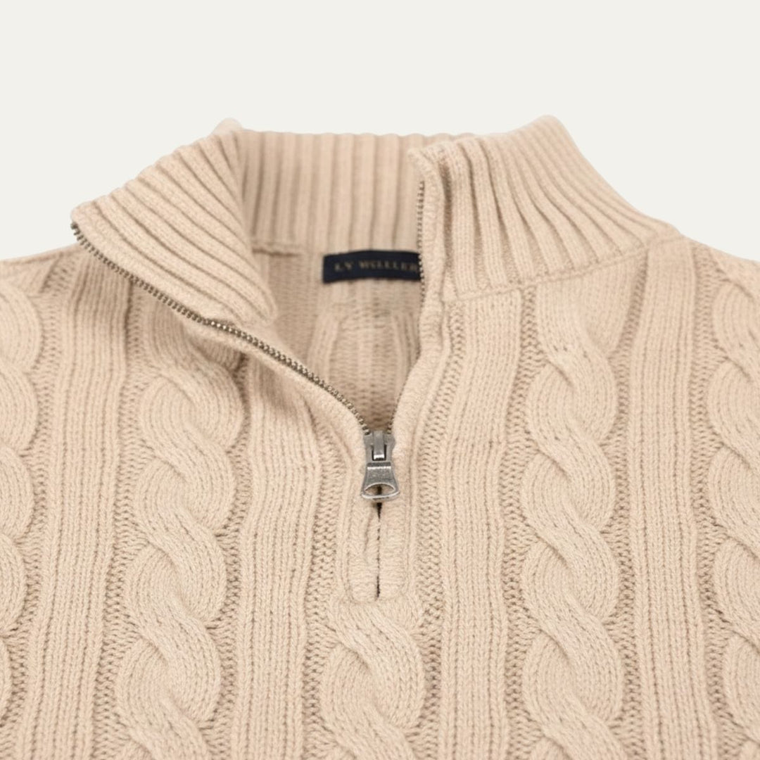 Genève Old Money halv lynlås trøje til mænd - 100% merino uld